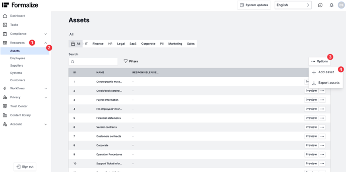 How to add an asset on Formalize, compliance software